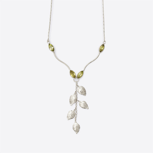 Peridot Summer Silver Leaf Delicate Necklace