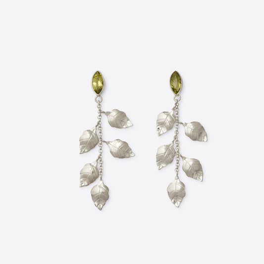 Peridot Summer Leaves Dangling Earrings