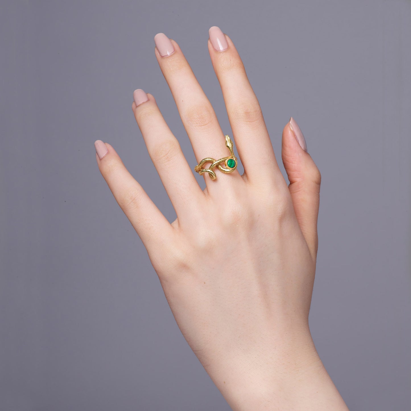Malachite Gold Wadjet Twisted Snake Ring